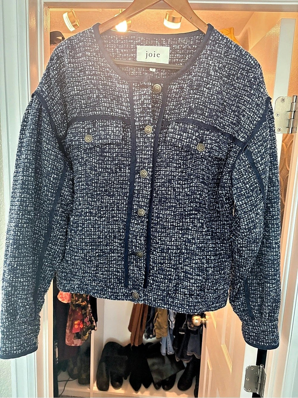 joie Textured Button Front Jacket Blue Size 10